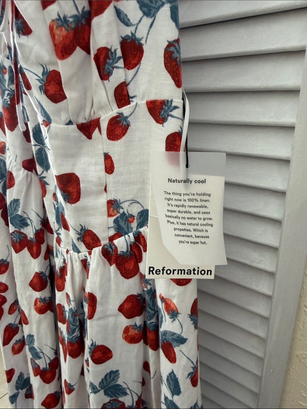 Reformation Strawberry-Print-size 10 nwt Balia Linen Basque-Waist Midi Dress - Picture 5 of 8